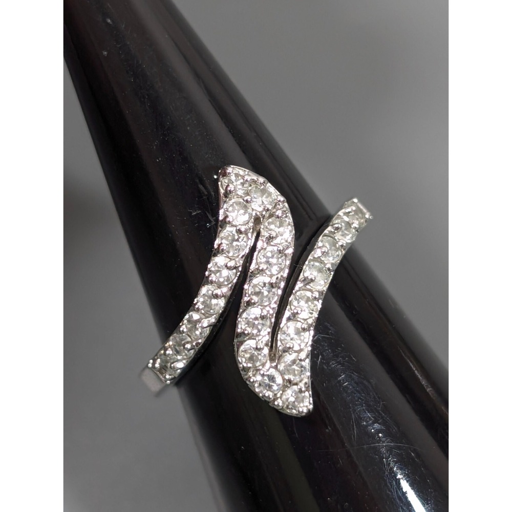 Vintage EDCO Silver Tone CZ‎ Swirl Wave Cascade Cocktail Ring Size 6.5